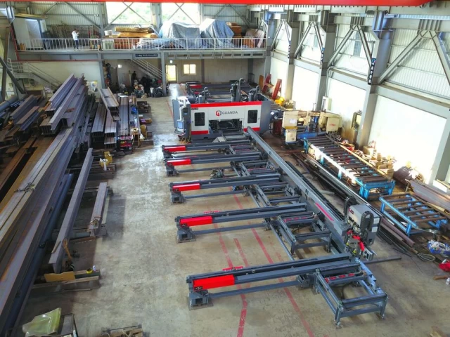 Overview of Guanda beam drilling machine and factory layout.