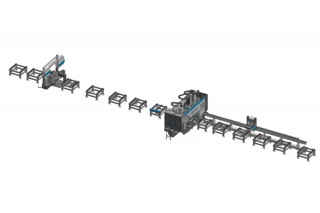 Detailed schematic of a steel fabrication process line I, highlighting automation solutions from Guanda International Machinery.