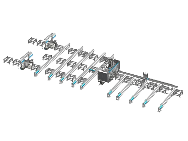 Diagram of a structural steel fabrication production line, illustrating the layout and processes used by Guanda International Machinery.
