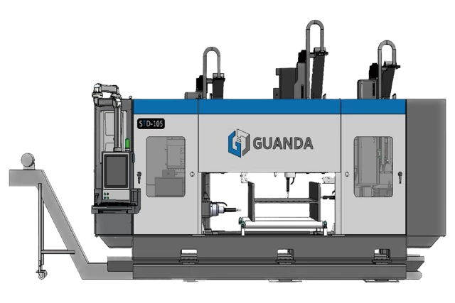 Guanda International Machinery's advanced CNC steel fabrication machine in a factory setting, demonstrating high-precision manufacturing capabilities.